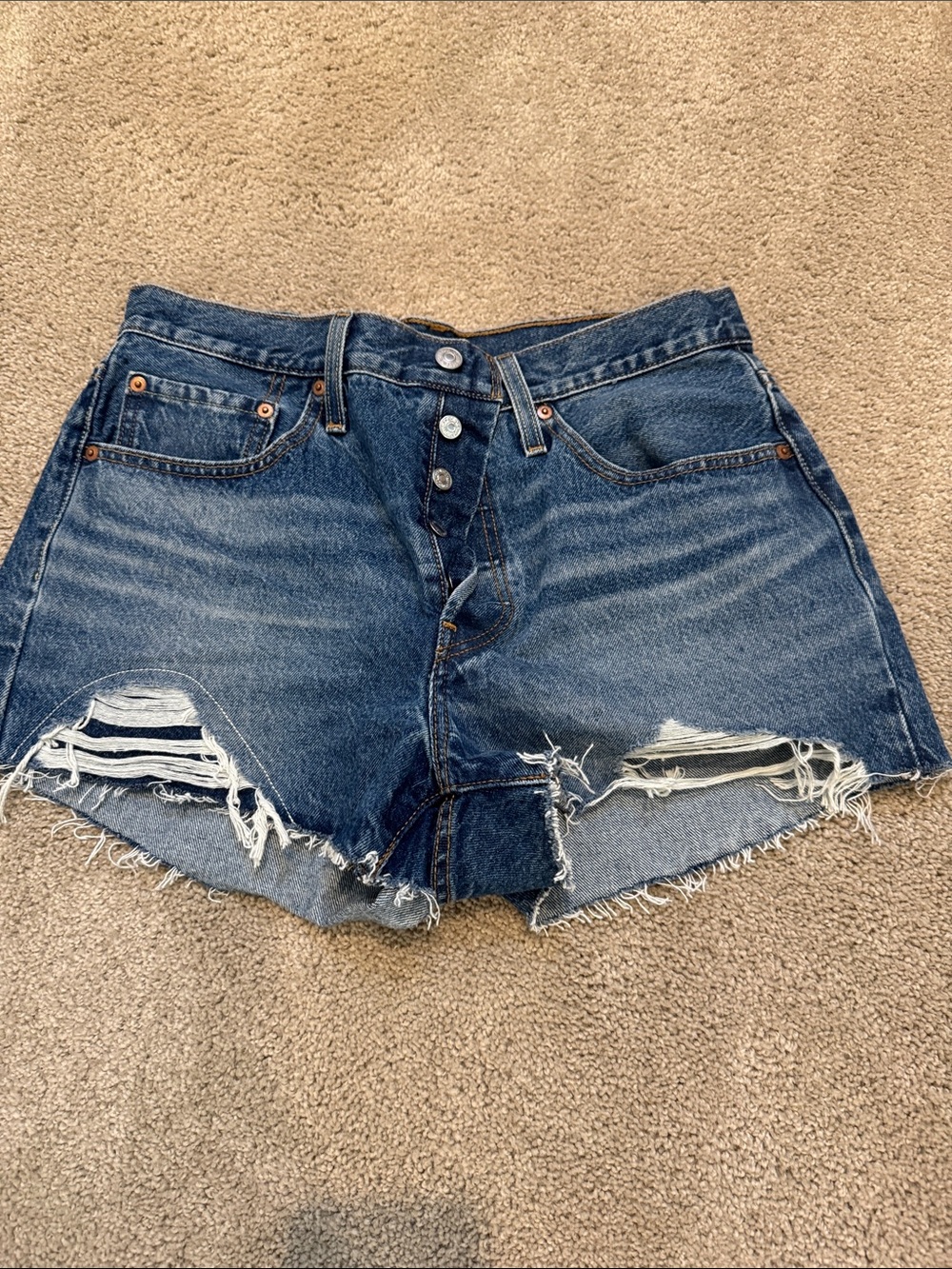 Levi's Distressed Button-Fly Denim Shorts - Medium Blue